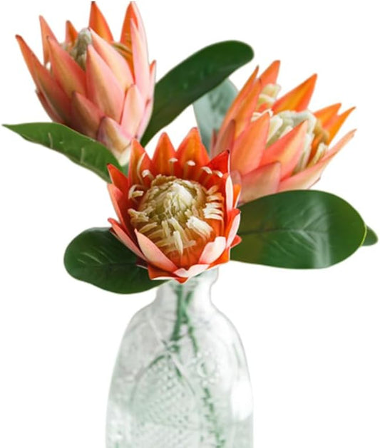 3 Stem King Protea Artificial Flowers Real Touch Protea Cynaroides,Orange