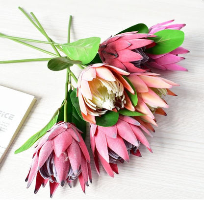 3 Stem King Protea Artificial Flowers Real Touch Protea Cynaroides,Orange