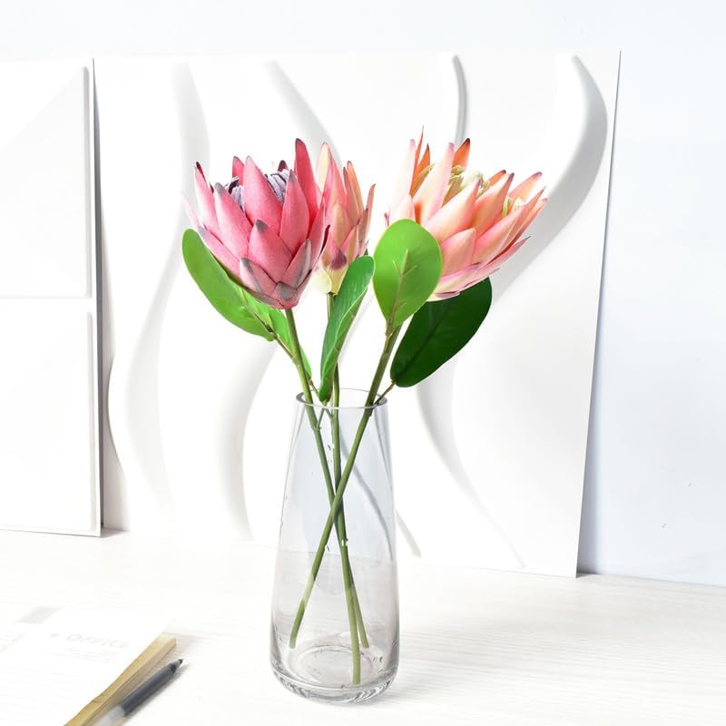 3 Stem King Protea Artificial Flowers Real Touch Protea Cynaroides,Orange