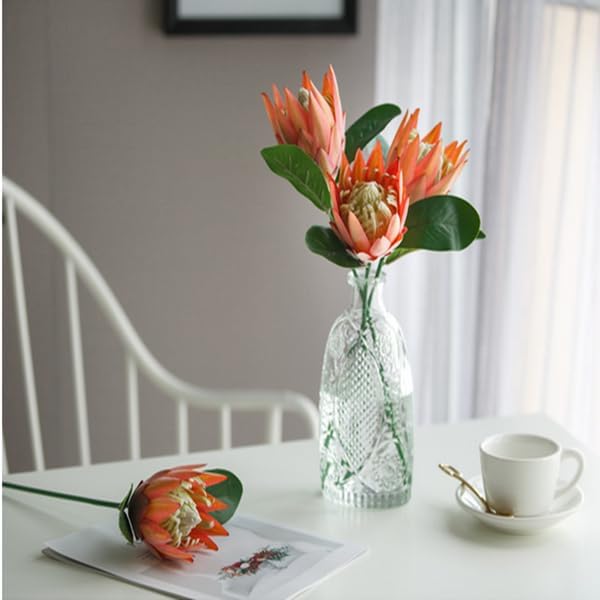 3 Stem King Protea Artificial Flowers Real Touch Protea Cynaroides,Orange
