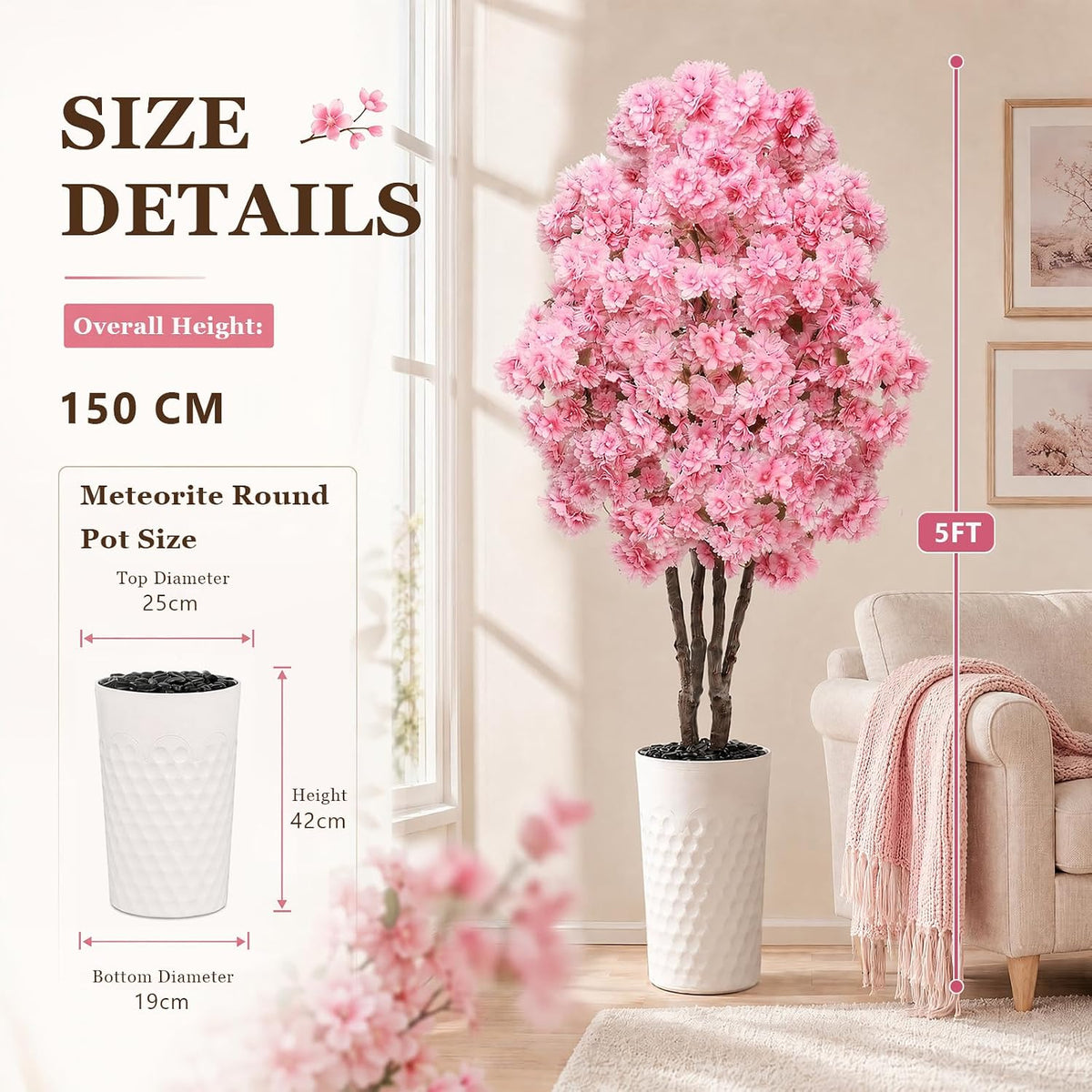 Artificial Cherry Blossom Tree 5FT, Fake Flowers Blooming Tree