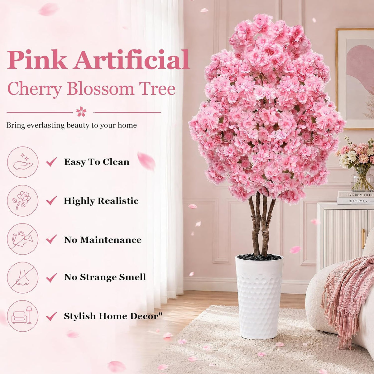 Artificial Cherry Blossom Tree 5FT, Fake Flowers Blooming Tree