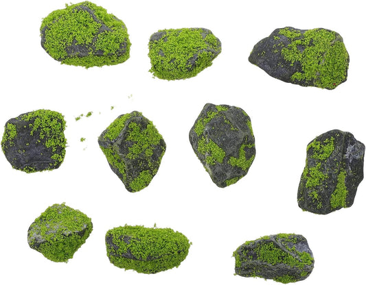 10pcs Artificial Moss Rocks, Lifelike Faux Covered Stones for Terrarium Aquarium, Realistic Faux Rocks for Floral Arrangement, Fairy Garden, Bonsai Landscape