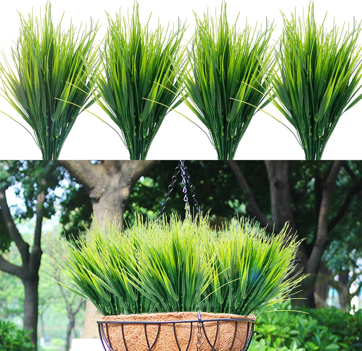 24 Bundles Fake Grass Plants Outdoor Fake Wheat Grass Greenery Stems