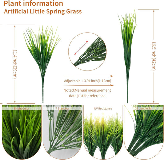 24 Bundles Fake Grass Plants Outdoor Fake Wheat Grass Greenery Stems