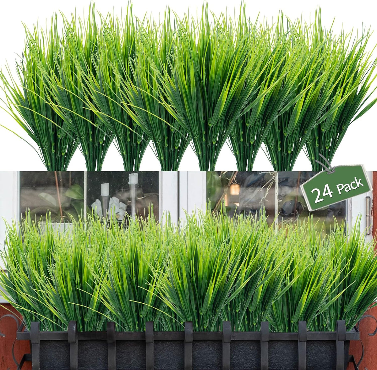 24 Bundles Fake Grass Plants Outdoor Fake Wheat Grass Greenery Stems