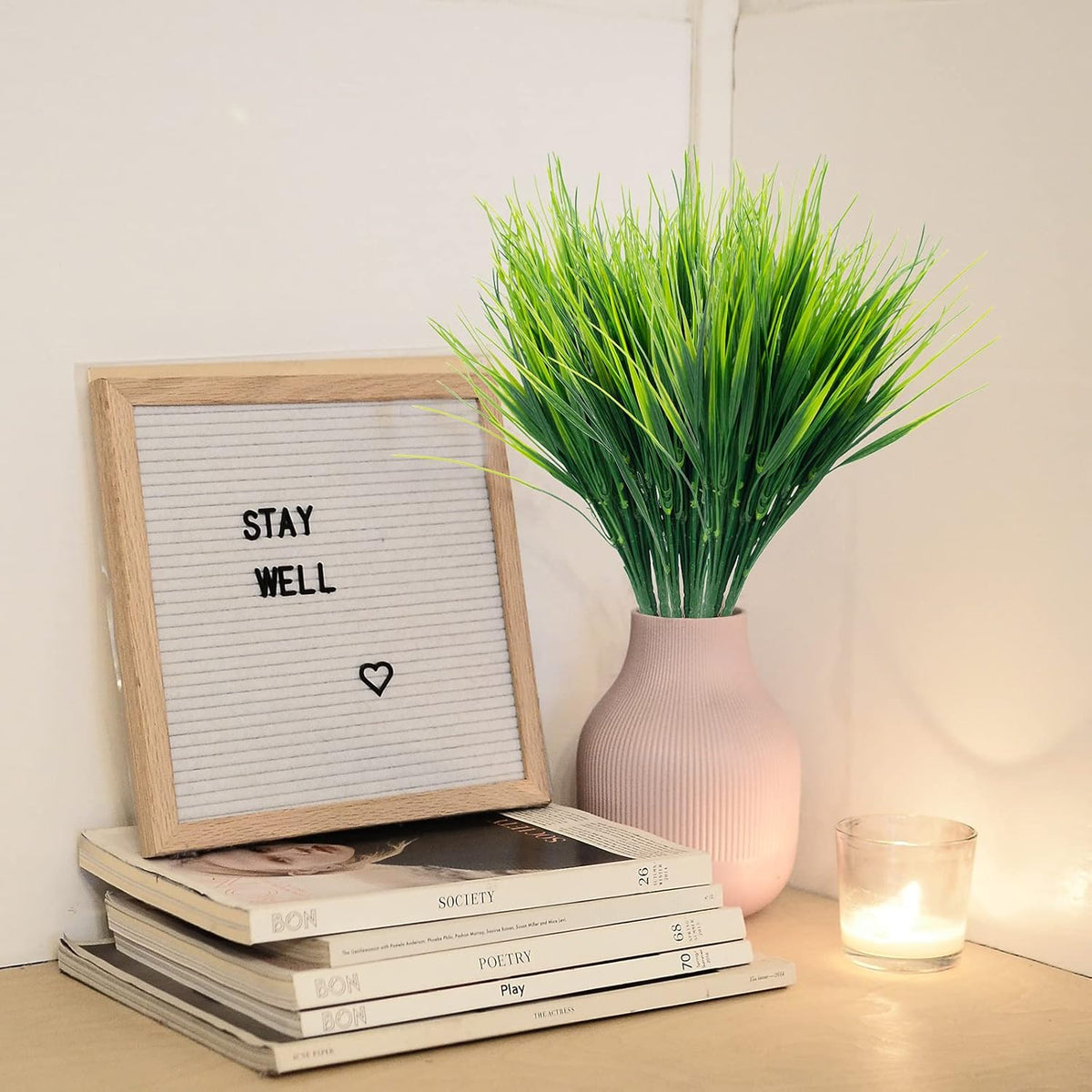 24 Bundles Fake Grass Plants Outdoor Fake Wheat Grass Greenery Stems
