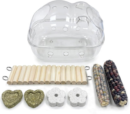 Hamster Cage Scenery Set Hamster Toy Products Transparent Hamster Nest with Ladder Golden Bear Grinding Rod Grass Cake Corn Grinding Stone Suitable for Flower Branch Mouse Macaroni Mouse Hamster, etc