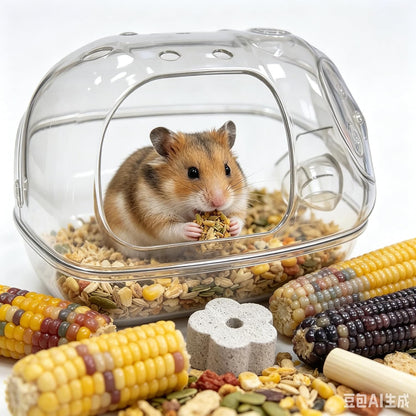 Hamster Cage Scenery Set Hamster Toy Products Transparent Hamster Nest with Ladder Golden Bear Grinding Rod Grass Cake Corn Grinding Stone Suitable for Flower Branch Mouse Macaroni Mouse Hamster, etc
