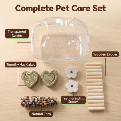 Hamster Cage Scenery Set Hamster Toy Products Transparent Hamster Nest with Ladder Golden Bear Grinding Rod Grass Cake Corn Grinding Stone Suitable for Flower Branch Mouse Macaroni Mouse Hamster, etc