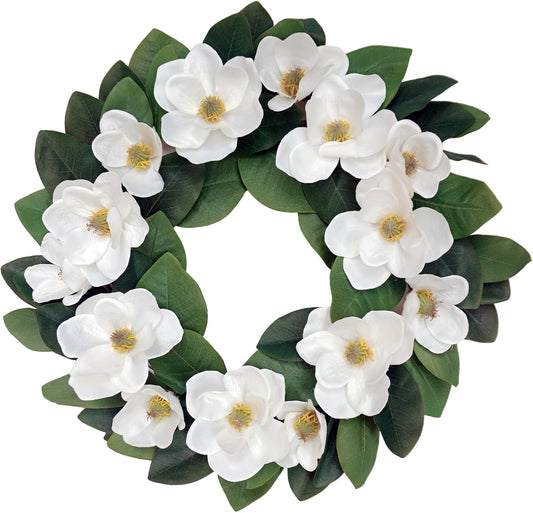 24 Inch White Forsythia and Lavender Wreath Silk Floral Arrangement Wedding Decor Front Door All Season Home Decorations Cream Wreaths for Indoor Outdoor