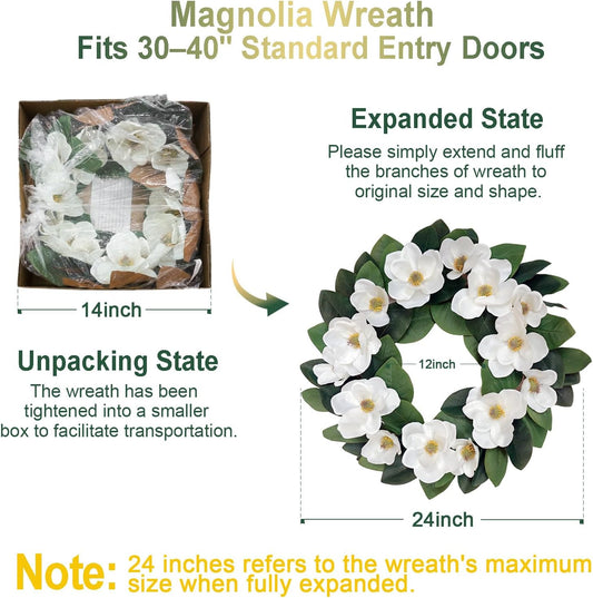 24 Inch White Forsythia and Lavender Wreath Silk Floral Arrangement Wedding Decor Front Door All Season Home Decorations Cream Wreaths for Indoor Outdoor