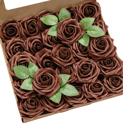 Artificial Flowers Walnut Brown Roses Decor w/Stems - Colors A