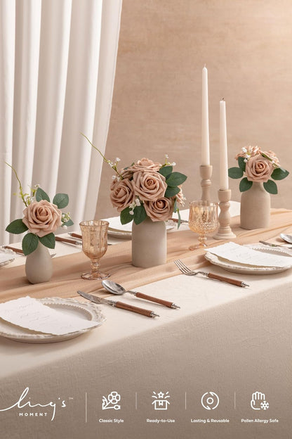 Artificial Flowers Walnut Brown Roses Decor w/Stems - Colors A