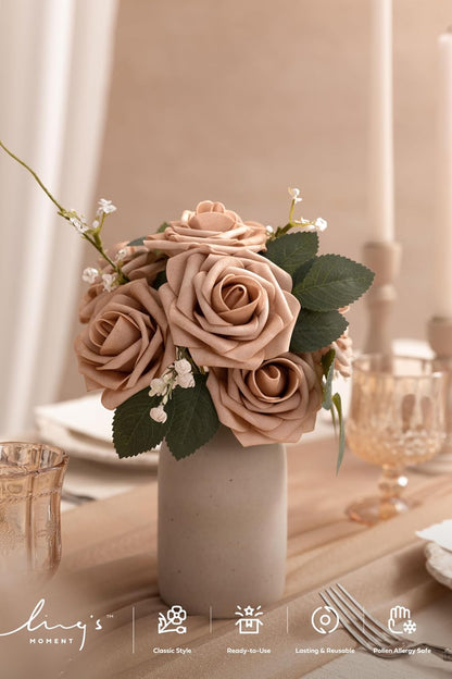 Artificial Flowers Walnut Brown Roses Decor w/Stems - Colors A