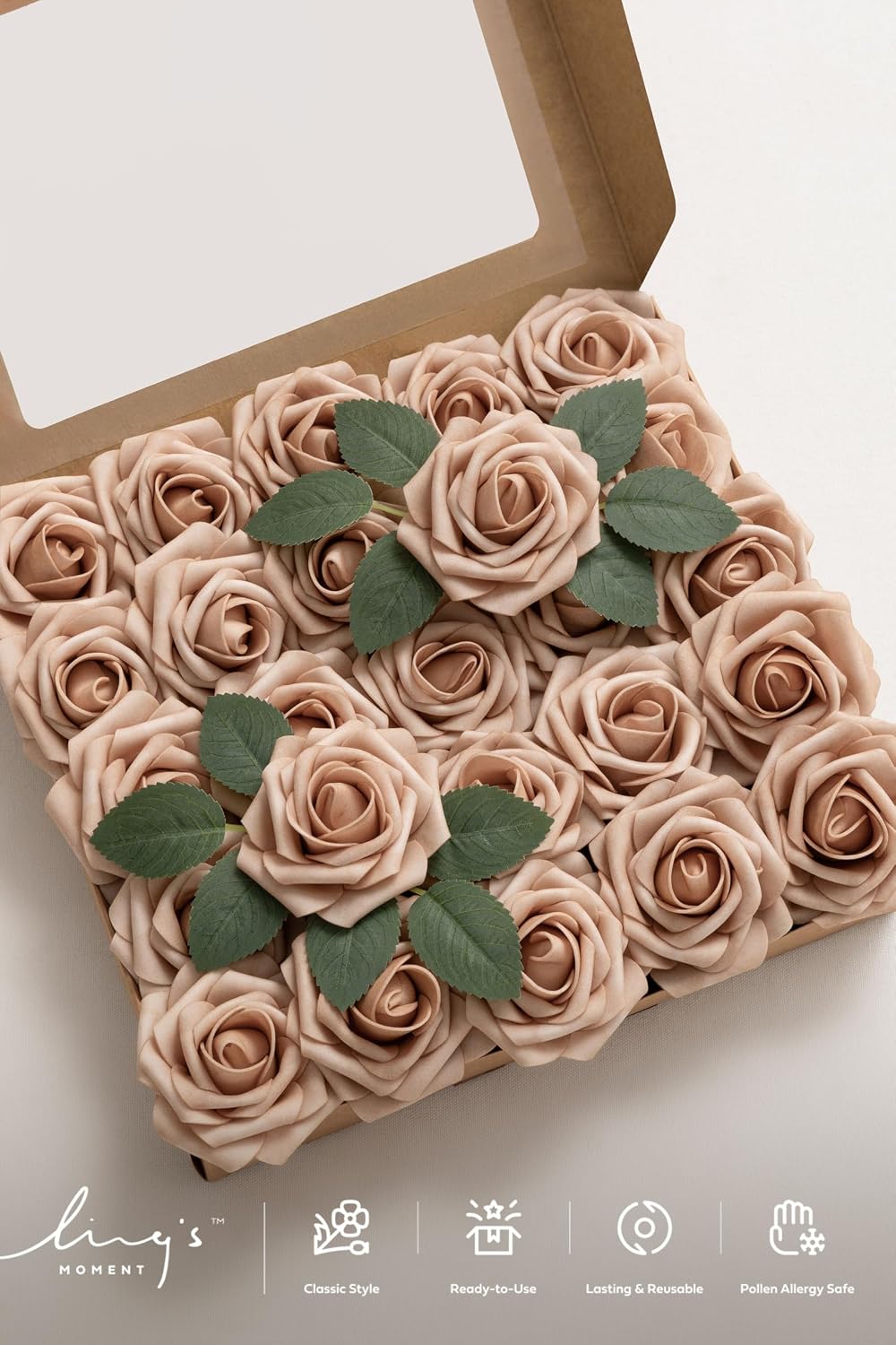 Artificial Flowers Walnut Brown Roses Decor w/Stems - Colors A