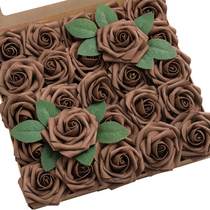 Artificial Flowers Walnut Brown Roses Decor w/Stems - Colors A