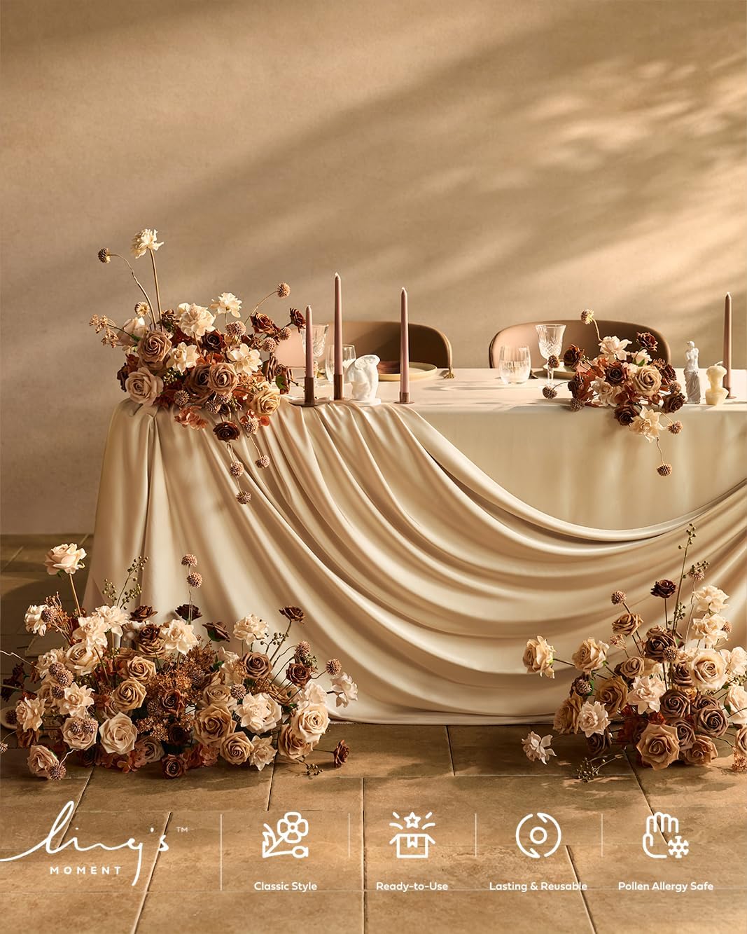 Artificial Flowers Walnut Brown Roses Decor w/Stems - Colors A
