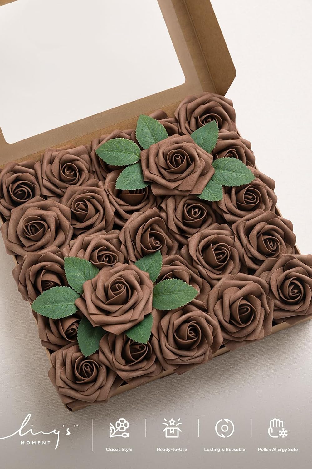 Artificial Flowers Walnut Brown Roses Decor w/Stems - Colors A