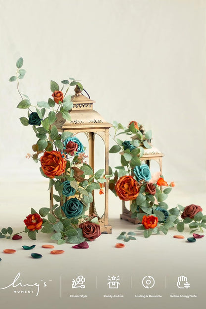 Artificial Flowers Walnut Brown Roses Decor w/Stems - Colors A