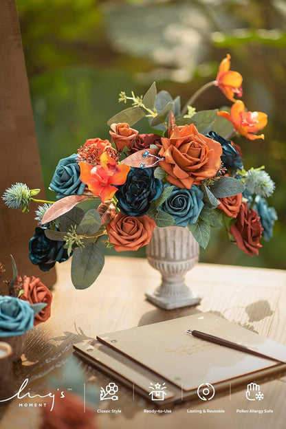 Artificial Flowers Walnut Brown Roses Decor w/Stems - Colors A