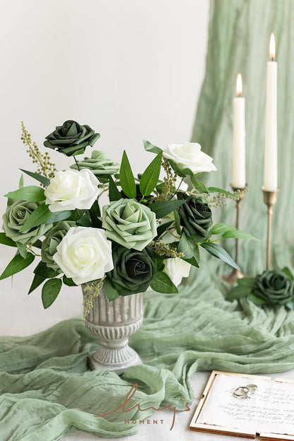Artificial Flowers Walnut Brown Roses Decor w/Stems - Colors A