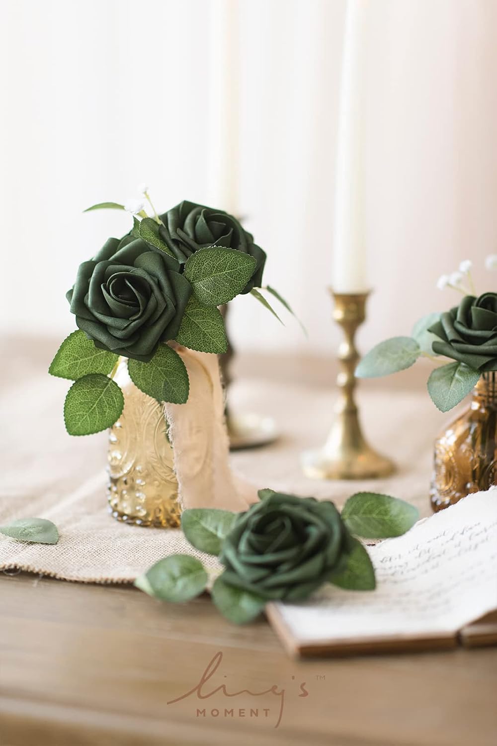Artificial Flowers Walnut Brown Roses Decor w/Stems - Colors A