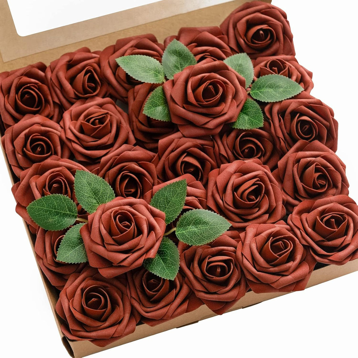 Artificial Flowers Walnut Brown Roses Decor w/Stems - Colors A