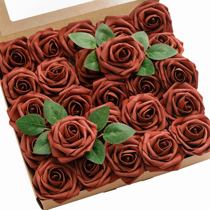 Artificial Flowers Walnut Brown Roses Decor w/Stems - Colors A