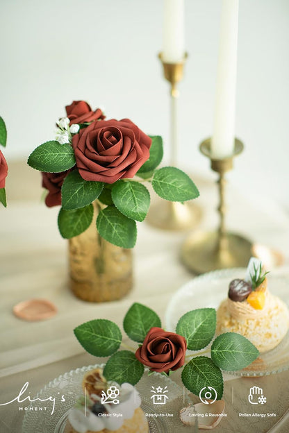 Artificial Flowers Walnut Brown Roses Decor w/Stems - Colors A