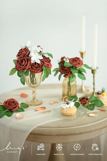 Artificial Flowers Walnut Brown Roses Decor w/Stems - Colors A
