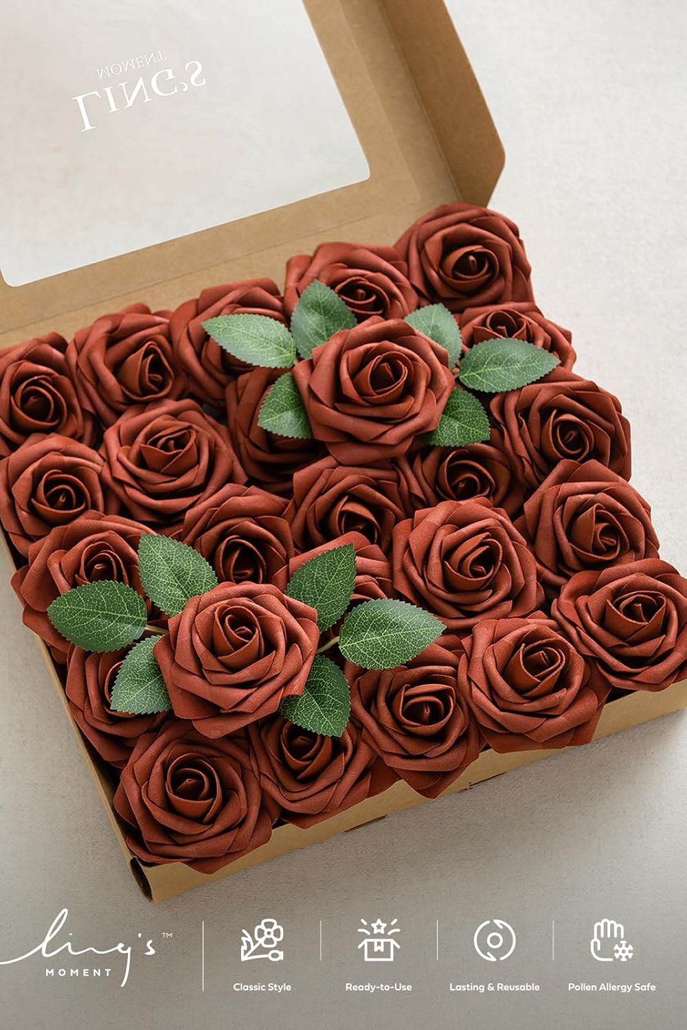 Artificial Flowers Walnut Brown Roses Decor w/Stems - Colors A
