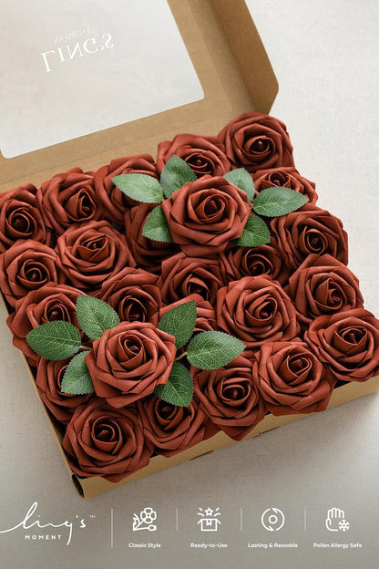 Artificial Flowers Walnut Brown Roses Decor w/Stems - Colors A