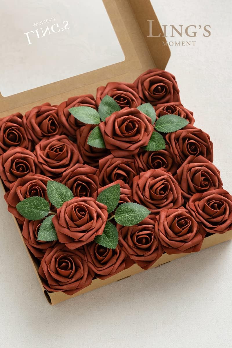 Artificial Flowers Walnut Brown Roses Decor w/Stems - Colors A
