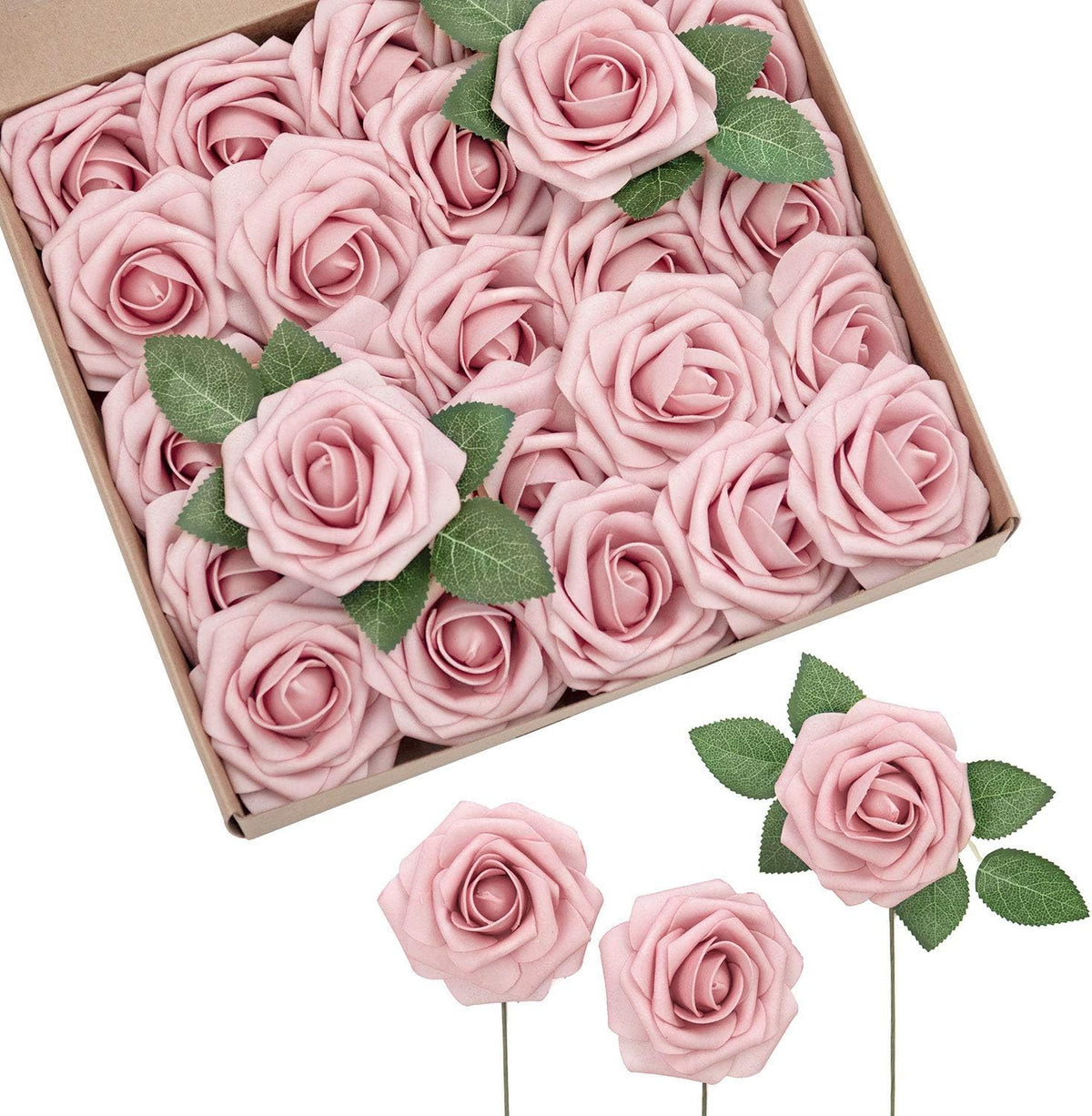 Artificial Flowers Walnut Brown Roses Decor w/Stems - Colors A
