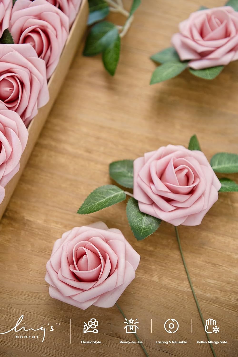 Artificial Flowers Walnut Brown Roses Decor w/Stems - Colors A