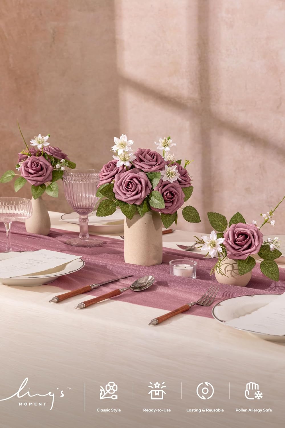 Artificial Flowers Walnut Brown Roses Decor w/Stems - Colors A
