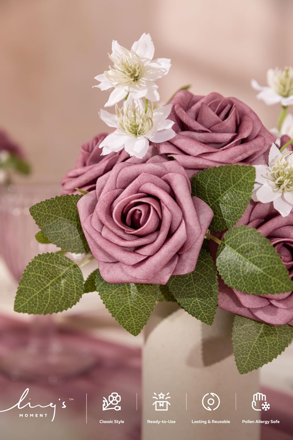 Artificial Flowers Walnut Brown Roses Decor w/Stems - Colors A