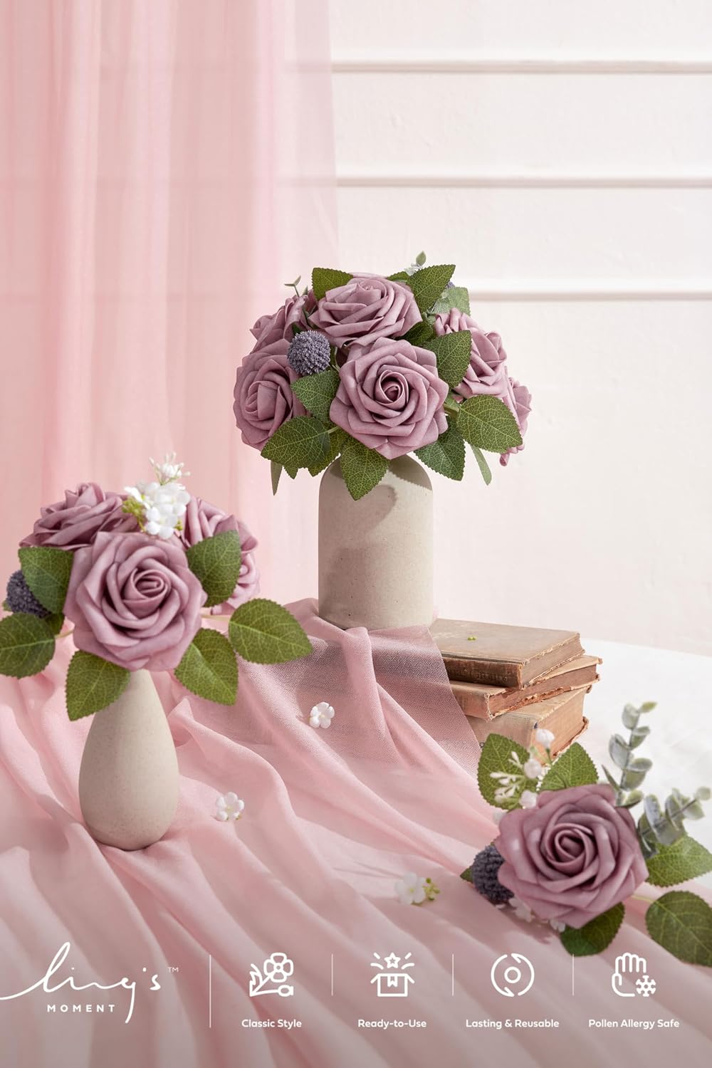 Artificial Flowers Walnut Brown Roses Decor w/Stems - Colors A