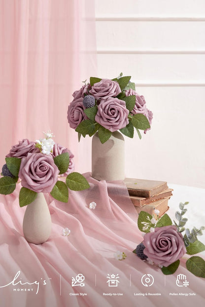 Artificial Flowers Walnut Brown Roses Decor w/Stems - Colors A