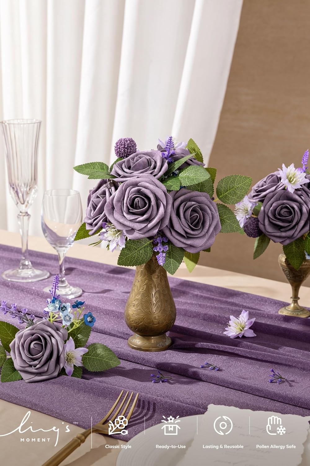 Artificial Flowers Walnut Brown Roses Decor w/Stems - Colors A