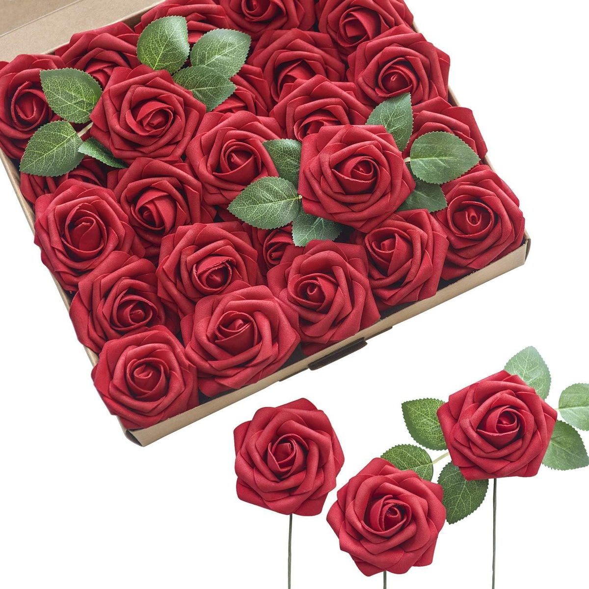 Artificial Flowers Walnut Brown Roses Decor w/Stems - Colors A