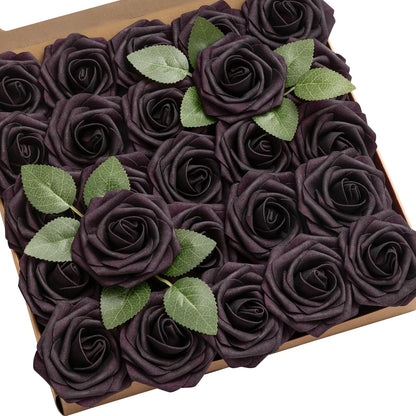 Artificial Flowers Walnut Brown Roses Decor w/Stems - Colors A