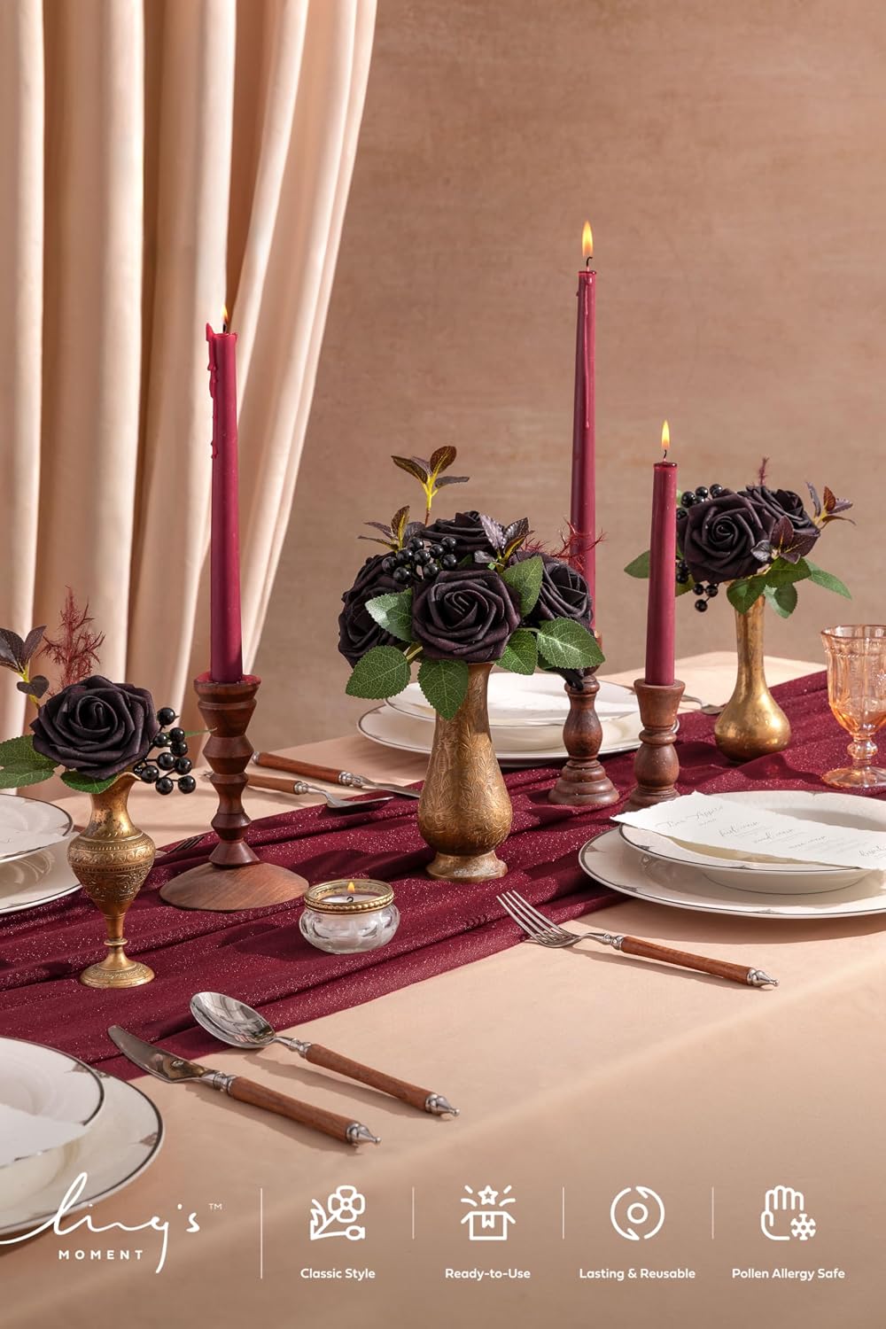 Artificial Flowers Walnut Brown Roses Decor w/Stems - Colors A