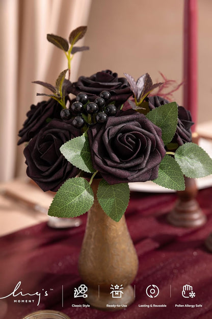 Artificial Flowers Walnut Brown Roses Decor w/Stems - Colors A