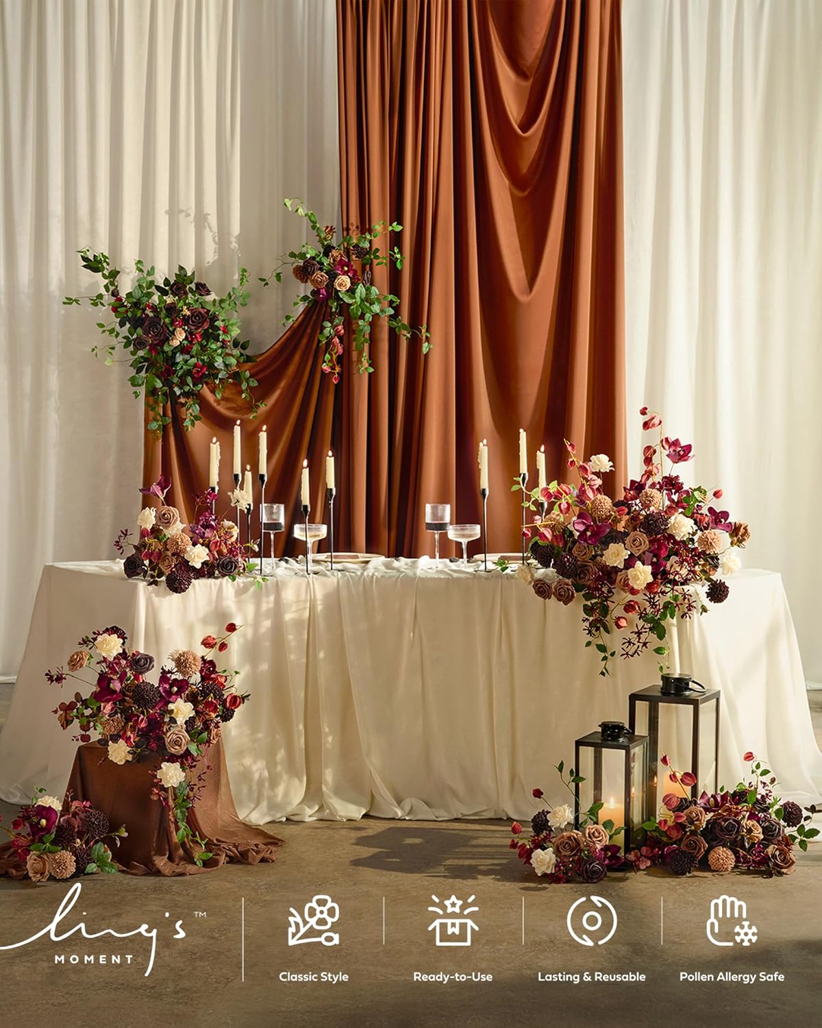 Artificial Flowers Walnut Brown Roses Decor w/Stems - Colors A