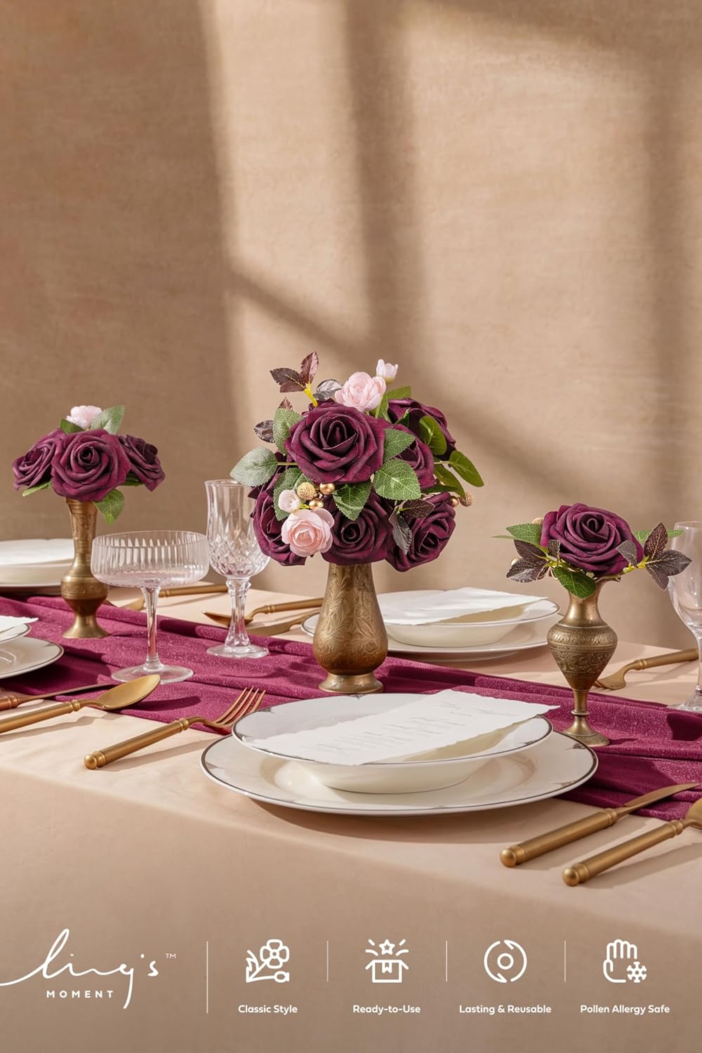 Artificial Flowers Walnut Brown Roses Decor w/Stems - Colors A