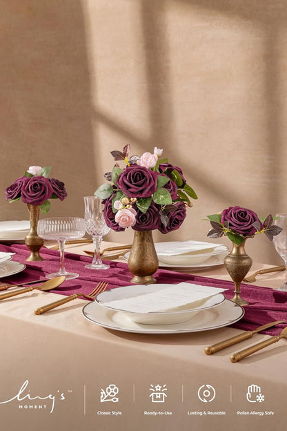 Artificial Flowers Walnut Brown Roses Decor w/Stems - Colors A