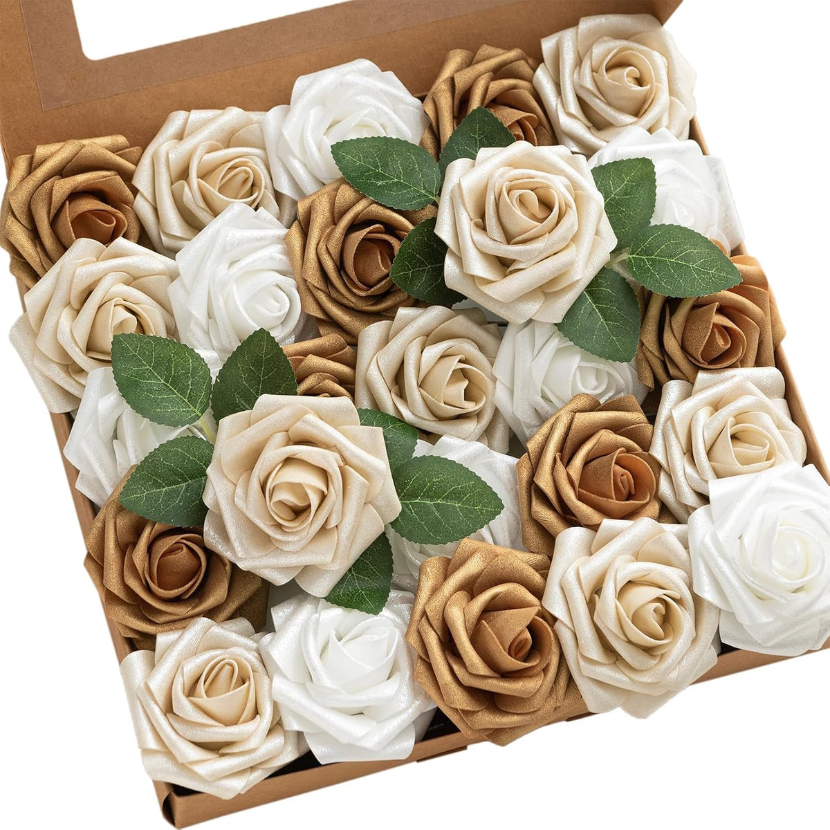 Artificial Flowers Walnut Brown Roses Decor w/Stems - Colors A