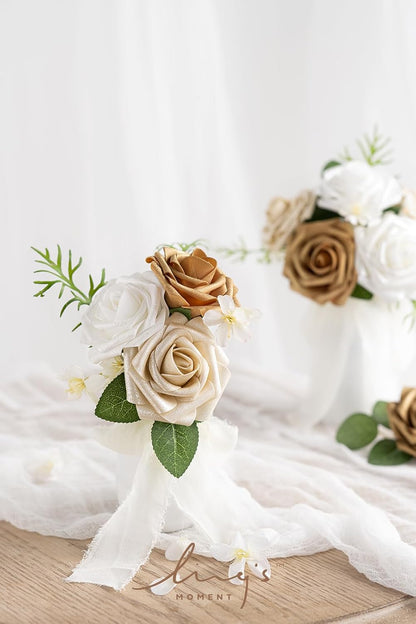 Artificial Flowers Walnut Brown Roses Decor w/Stems - Colors A
